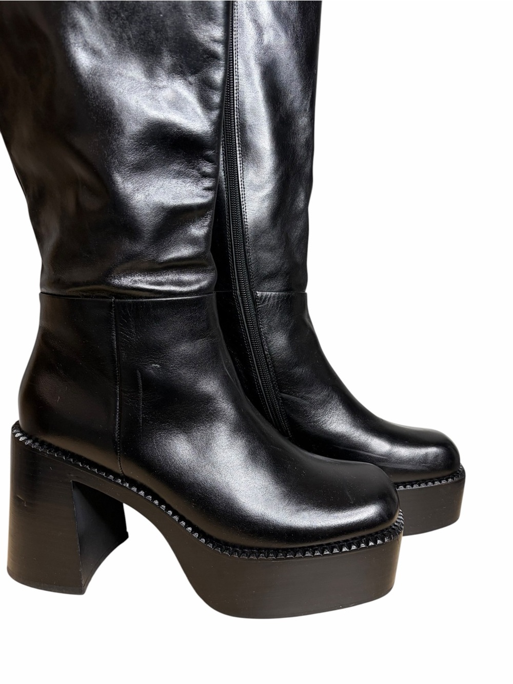 Jeffrey Campbell The Band Black Knee High Square Toe Platform Boots - Picture 4 of 12